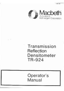 Macbeth TR 924 manual. Camera Instructions.